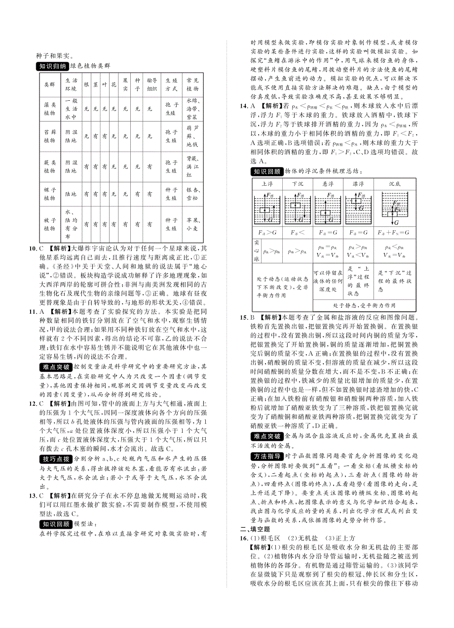 浙江省温州市2016届九年级初中毕业班质量自测科学答案_第2页