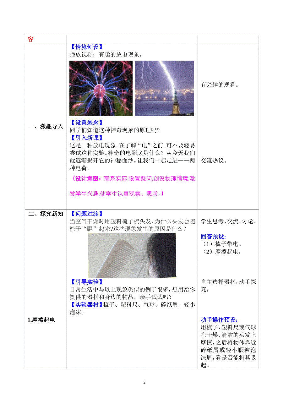 人教版初中物理九年级第十五章电流和电路第1节《两种电荷》教案_第2页