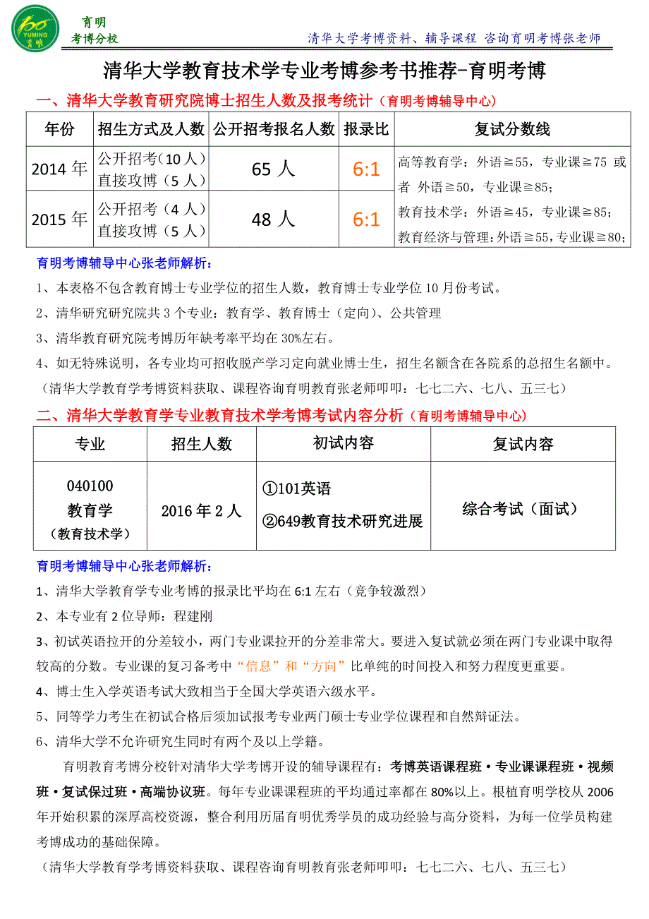 清华大学教育技术学专业考博真题分数线参考书-育明考博_第1页