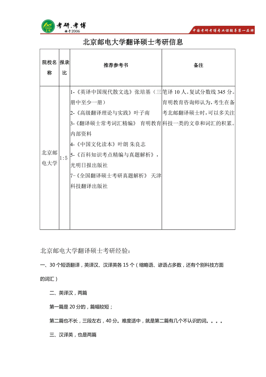 考研经验分享：北京邮电大学翻译硕士考研真题_第1页