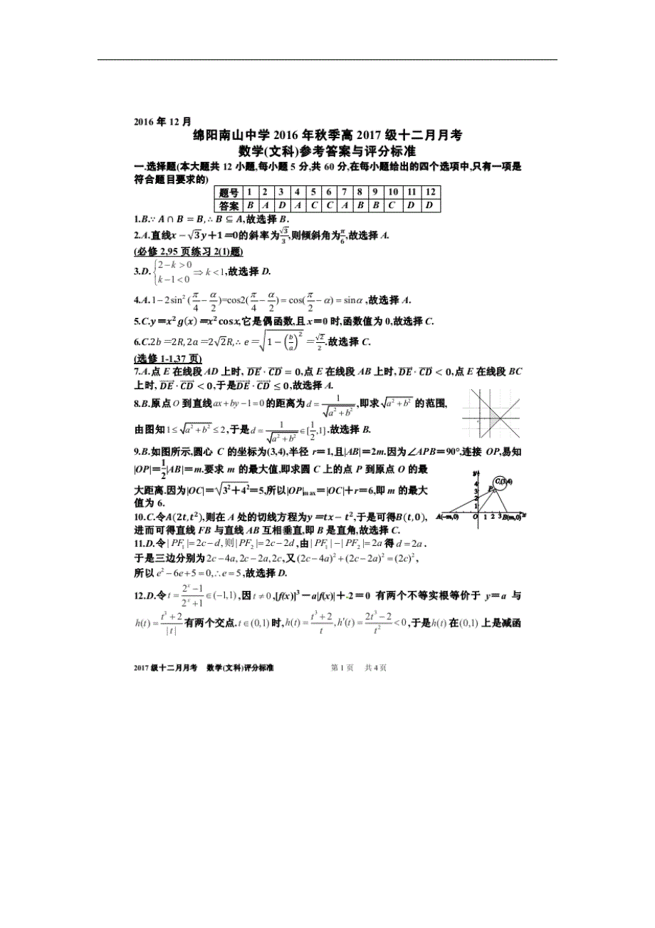 2017年四川省绵阳南山中学高三上学期12月月考文科数学试题（word）_第4页