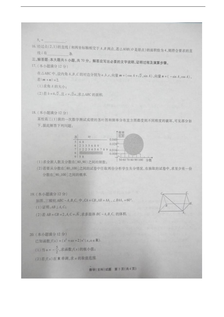 2016年安徽省江淮十校高三5月联考数学（文）试题（图片版）_第3页