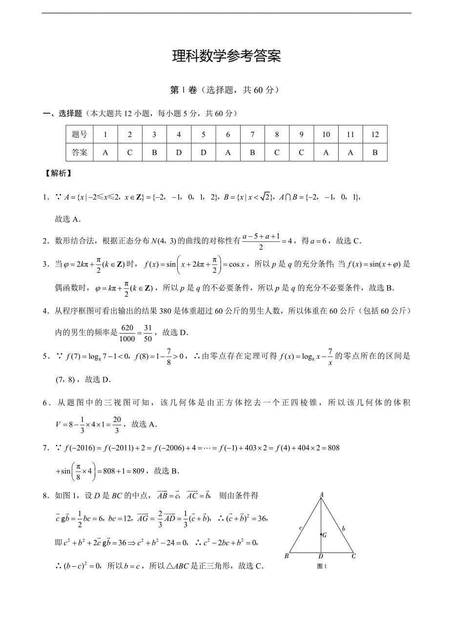 2016年云南省师范大学附属中学高三下学期第七次月考数学（理）试题（图片版）_第5页