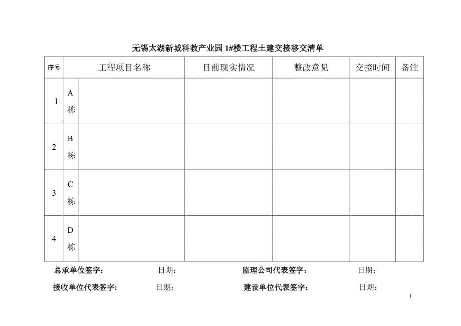 土建交接移交清单_第1页