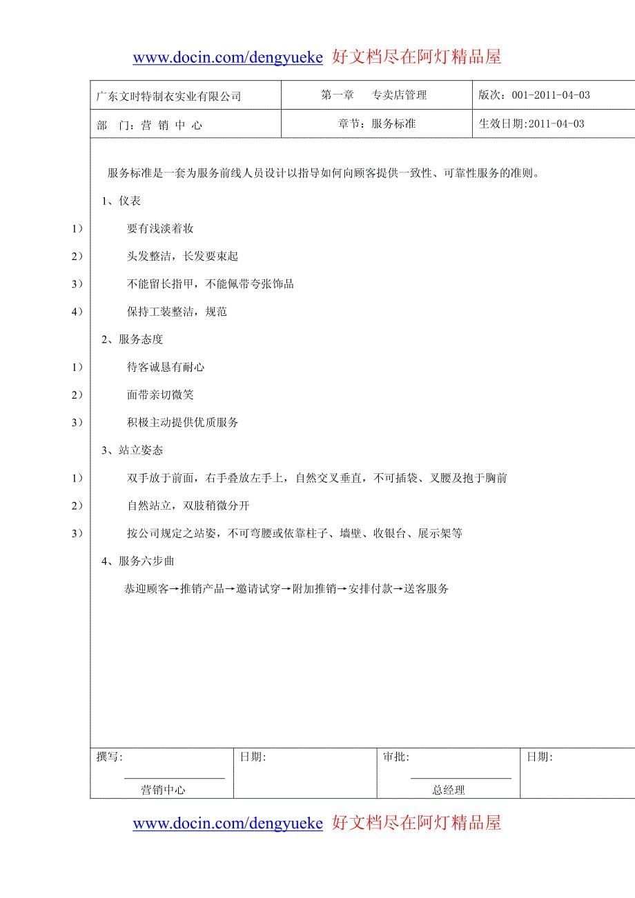 制衣实业有限公司《专卖店管理标准》_第5页