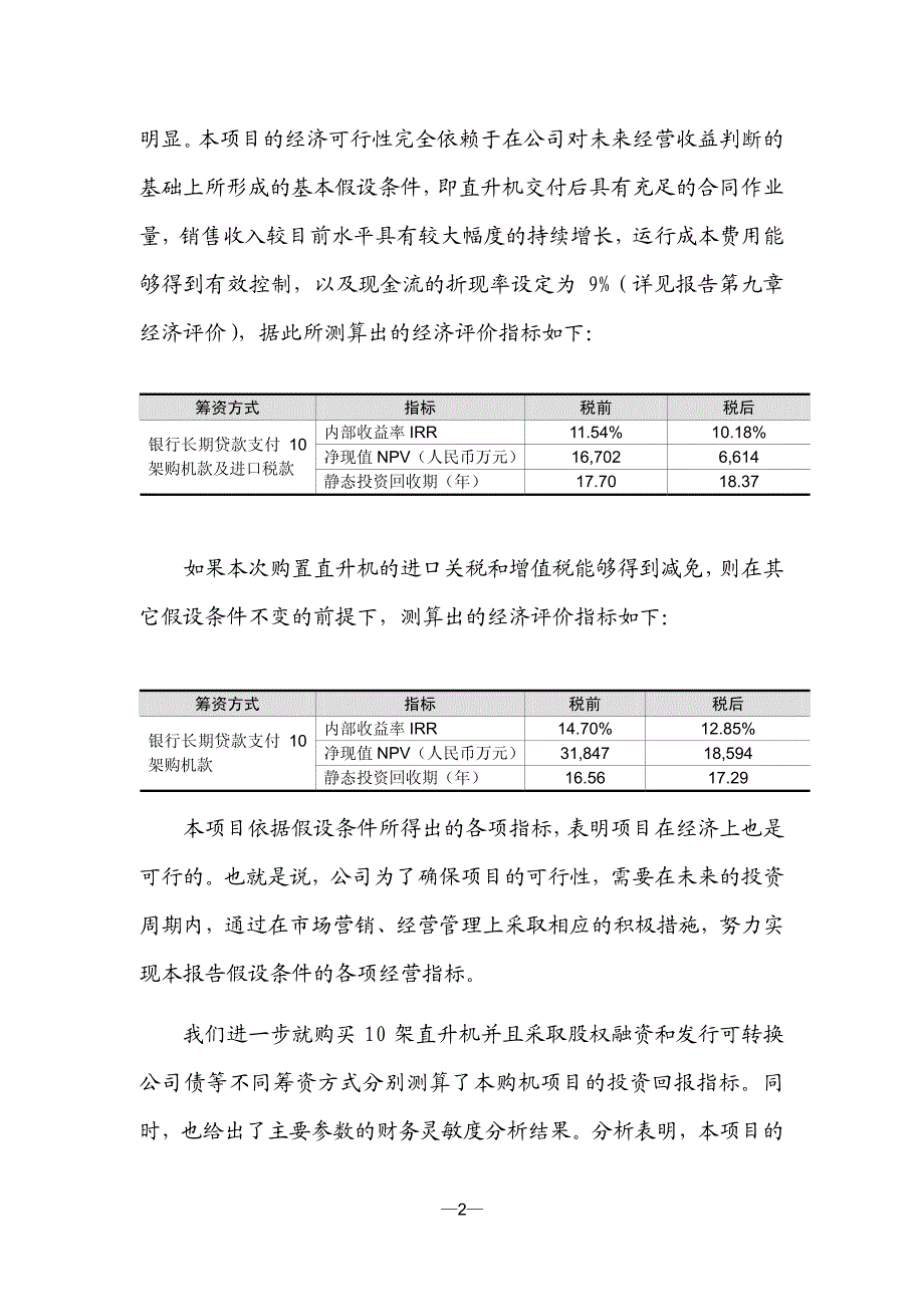 明显本项目的经济可行性完全依赖于在公司对未来经营收..._第2页