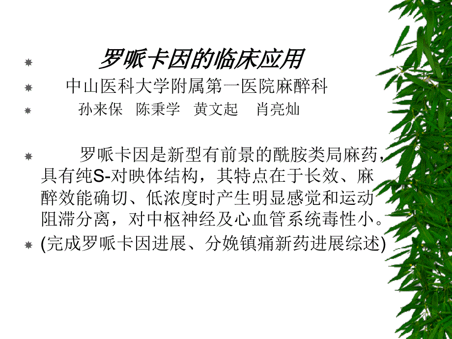 罗哌卡因的临床应用ppt培训课件_第1页