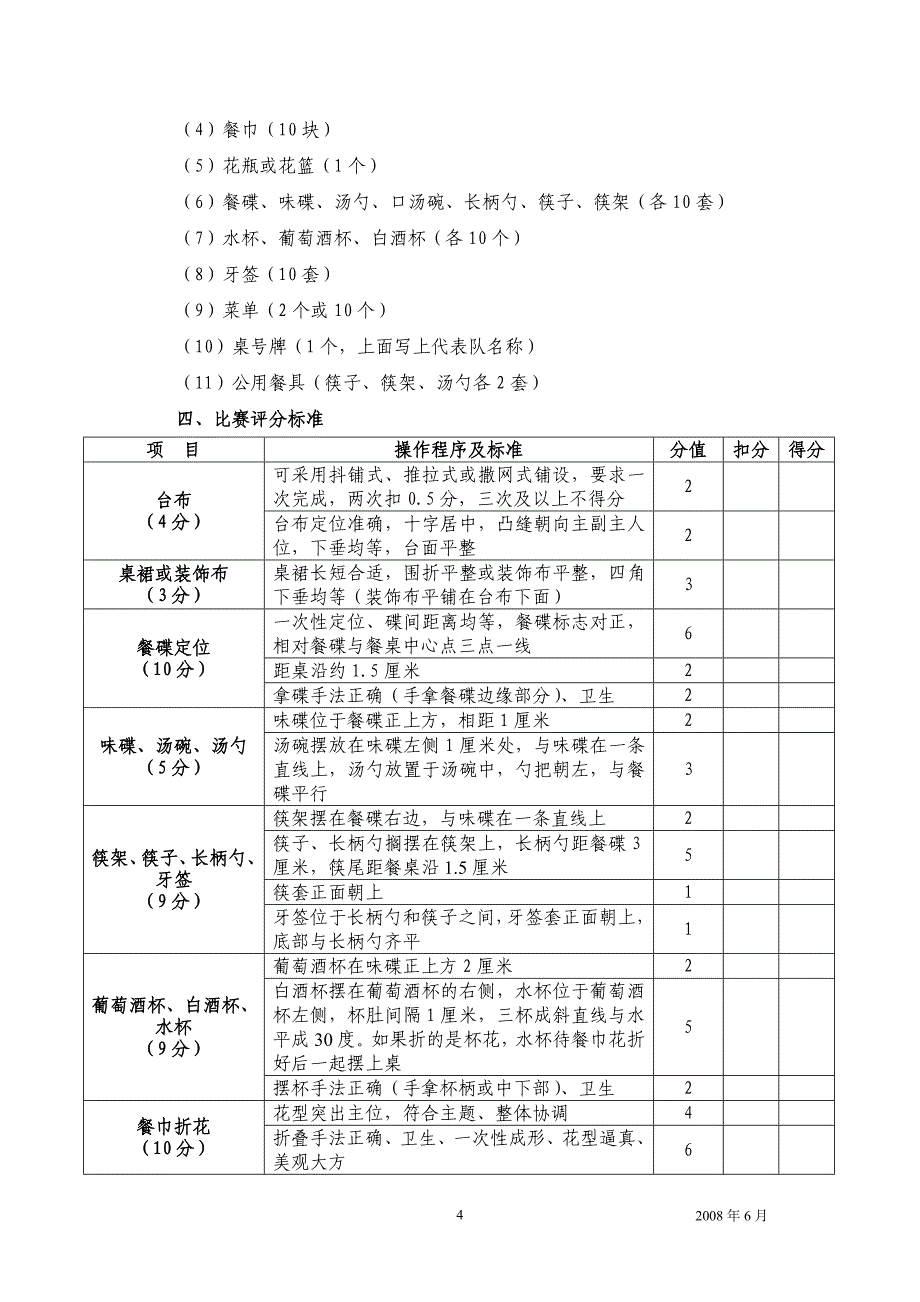 2008东莞市饭店业服务技能大赛各项比赛规则和评分标准.doc_第4页