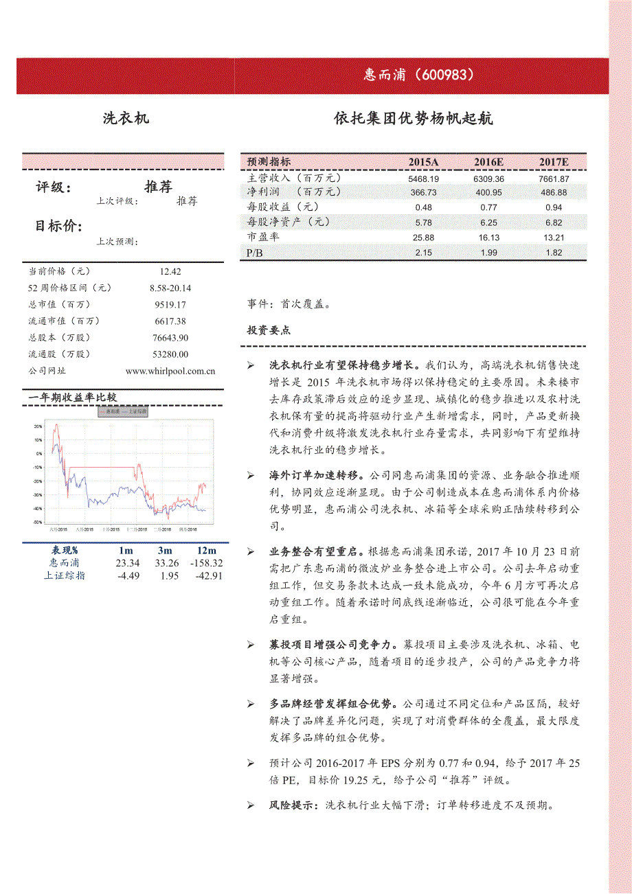 惠而浦公司深度研究报告：依托集团优势杨帆起航_第1页