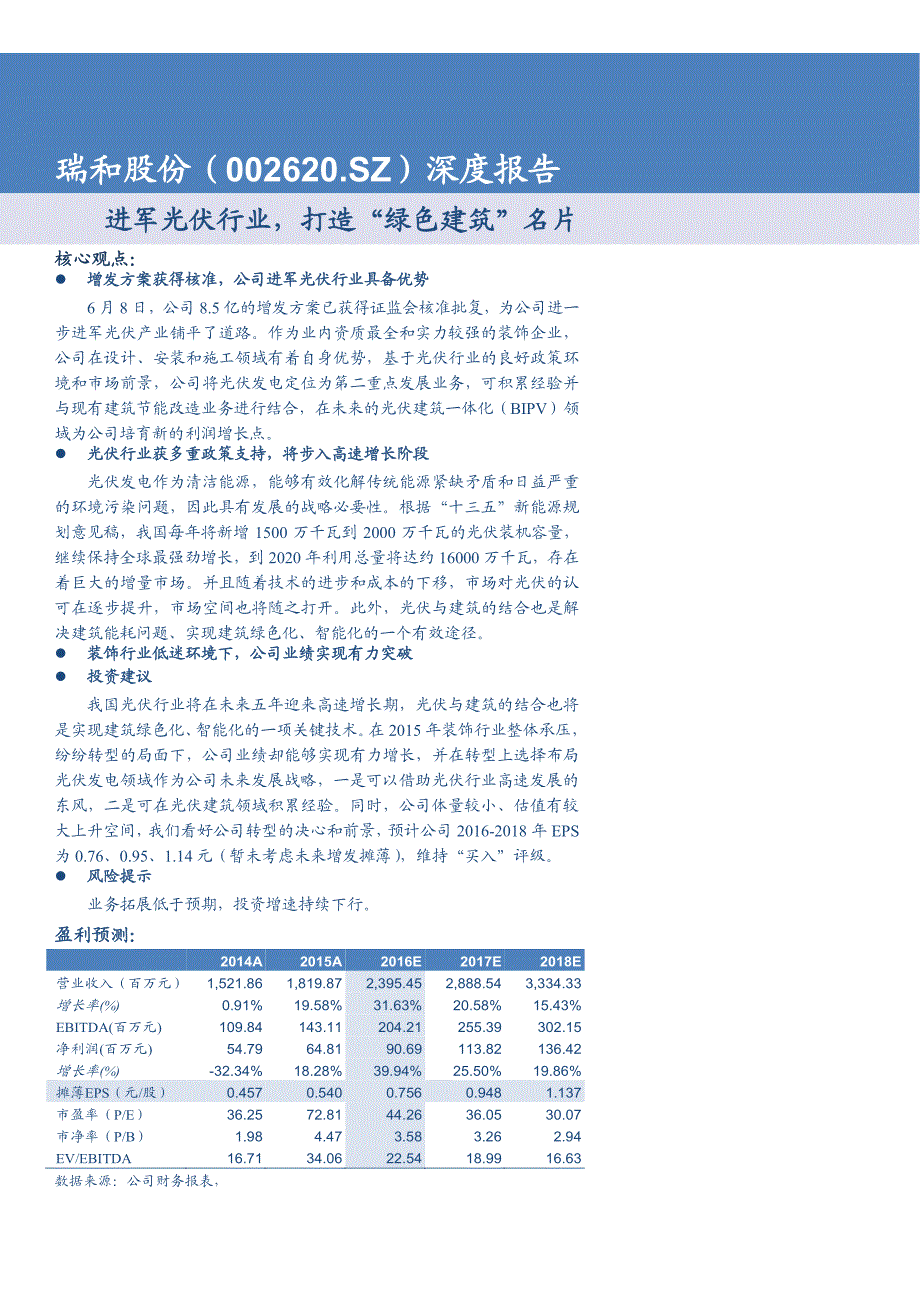 瑞和股份公司深度研究报告：进军光伏行业，打造“绿色建筑”名片_第1页