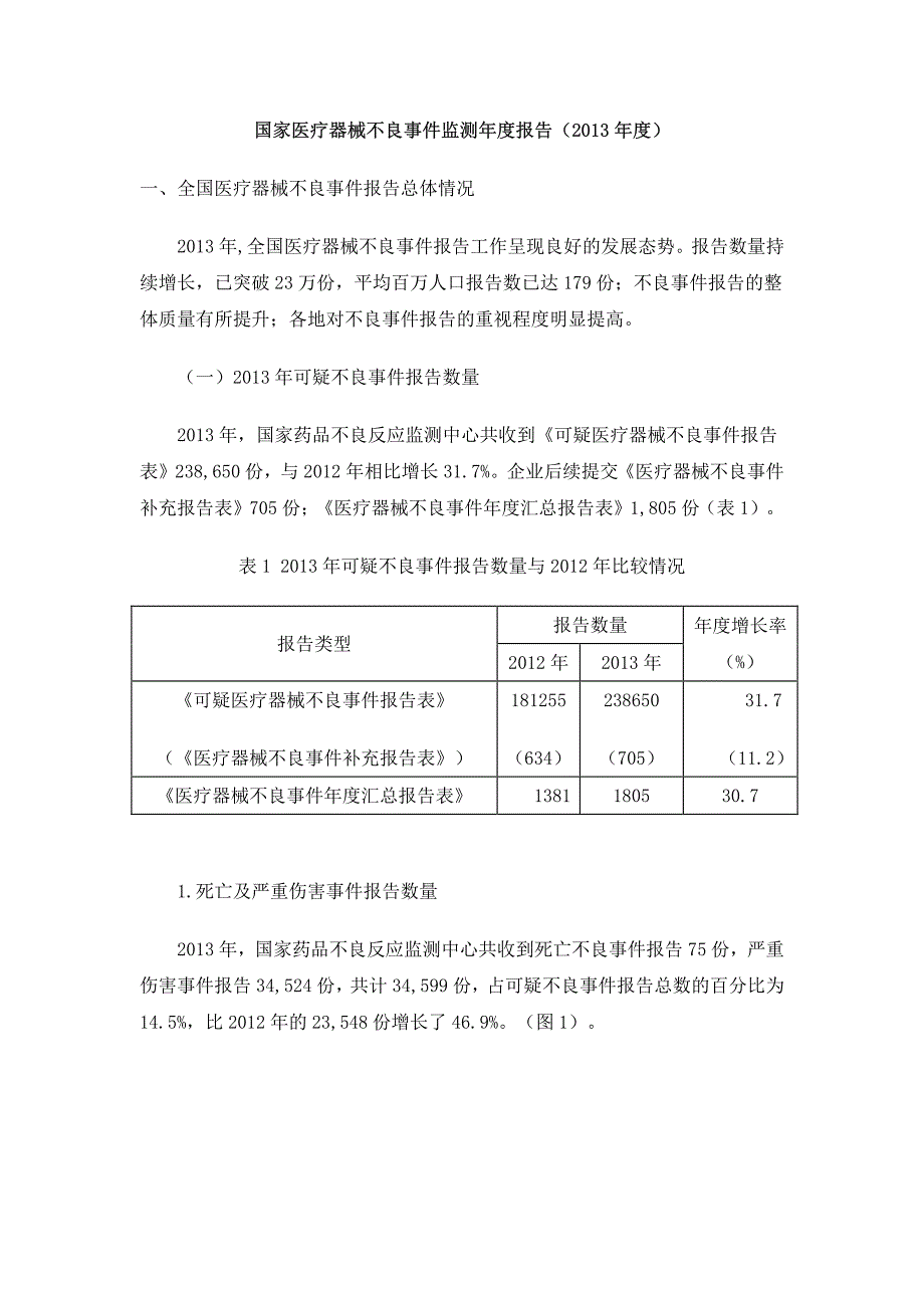 国家医疗器械不良事件监测年度报告（2013年度）_第1页