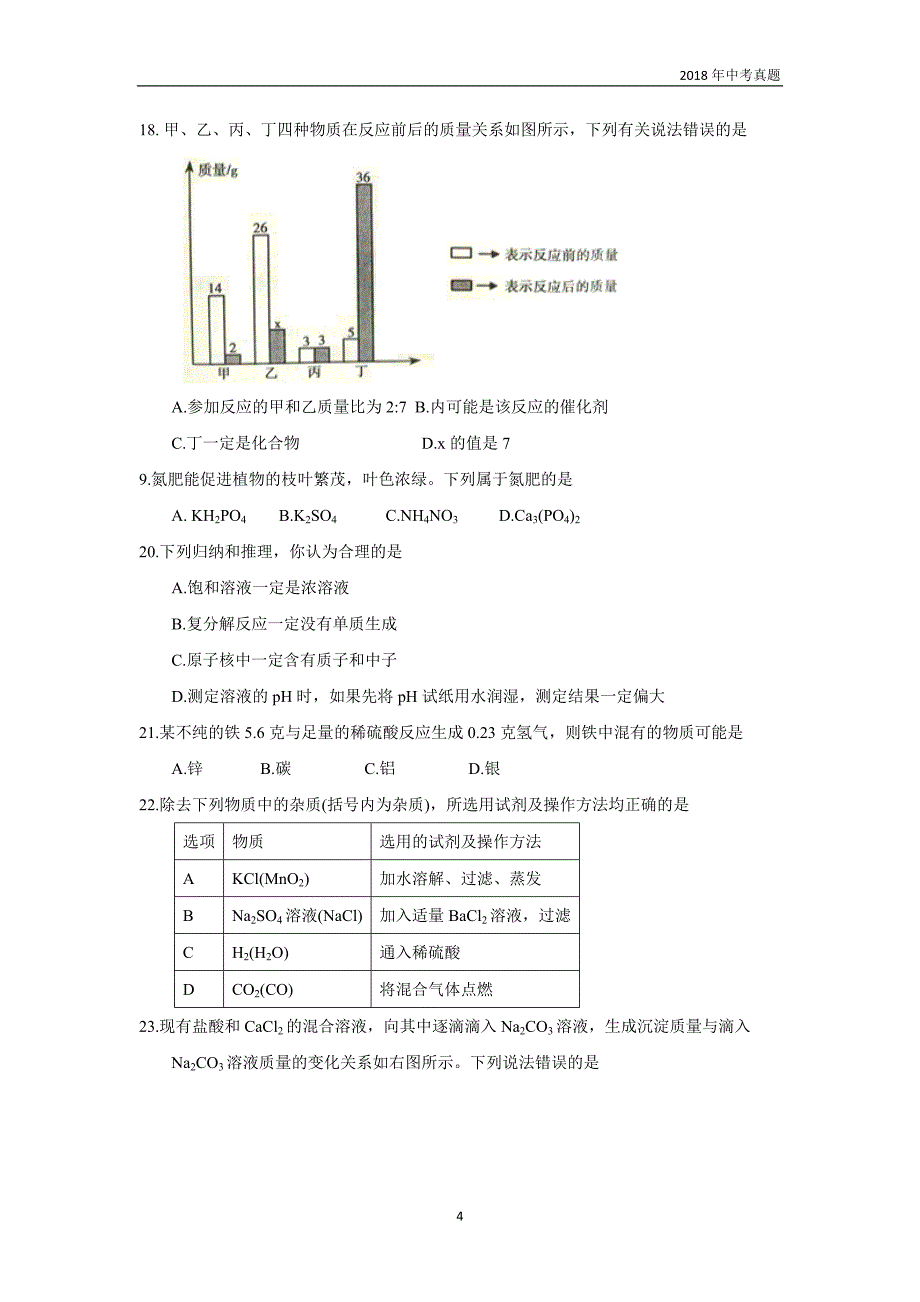 2018年湖南省衡阳市初中学业水平考试化学试题word版含答案_第4页