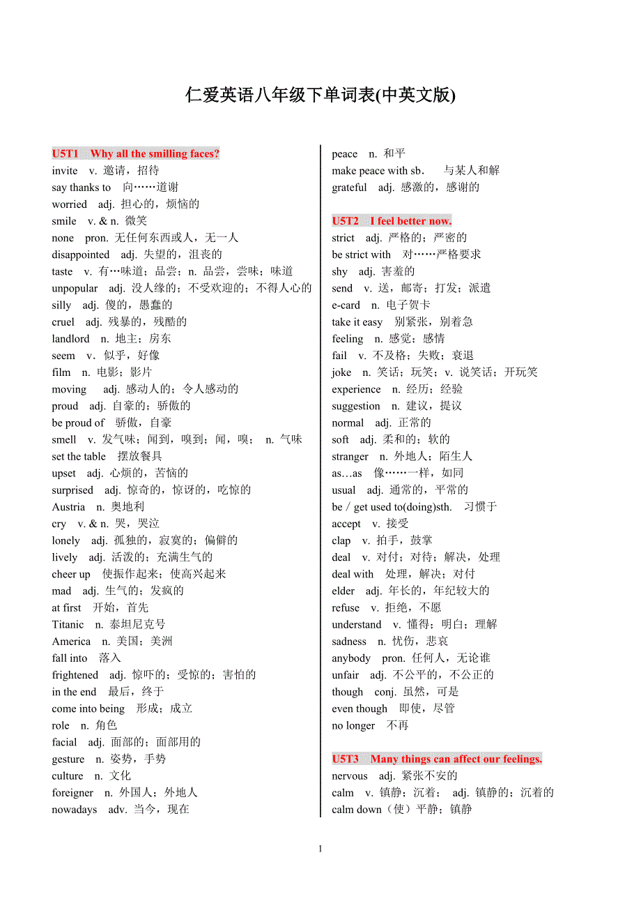 八年级下u5-6单词表(中英文)_第1页