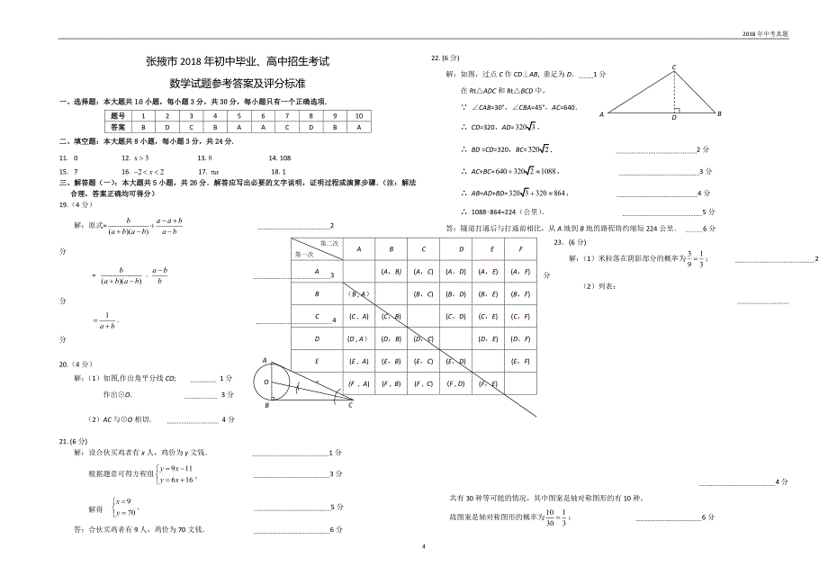 甘肃省张掖市2018年普通高中招生考试数学试卷word版含答案_第4页