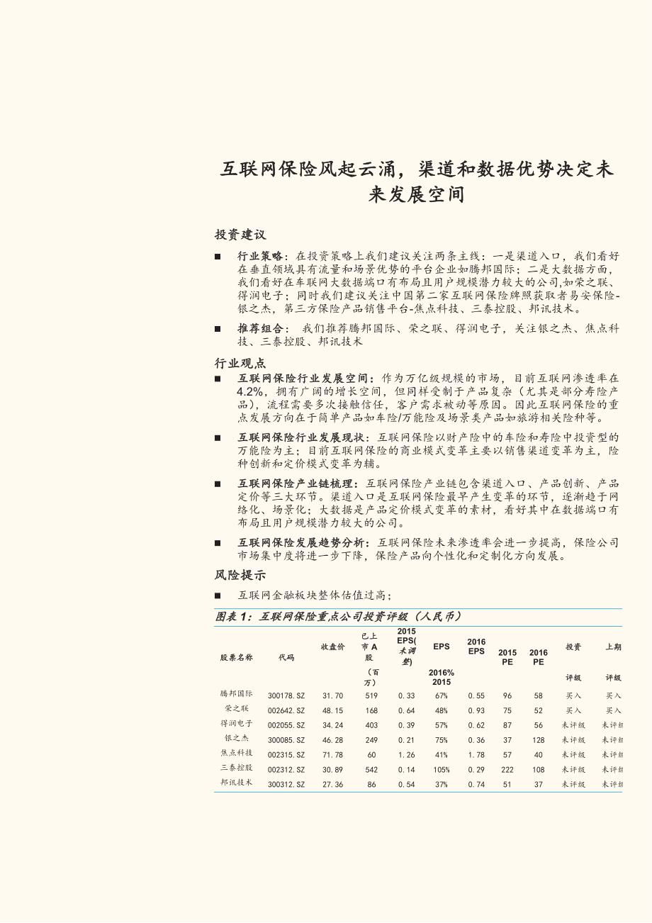 互联网保险行业深度分析报告：渠道和数据优势决定未来发展空间_第1页