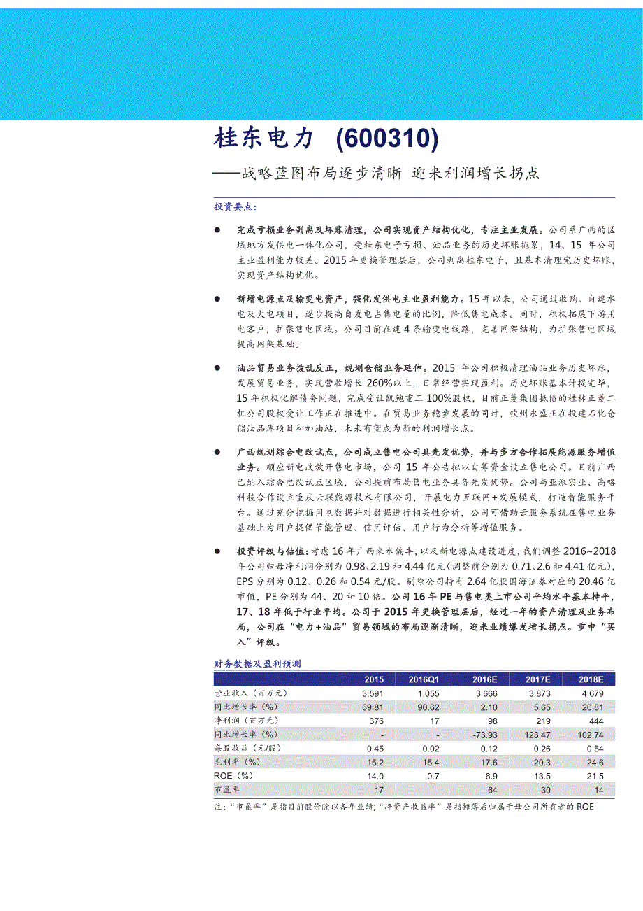 桂东电力公司深度分析报告：战略蓝图布局逐步清晰，迎来利润增长拐点_第1页