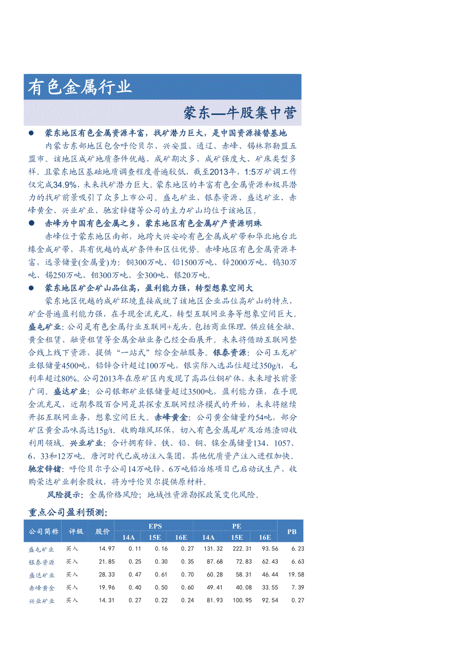 有色金属行业深度分析报告2015：蒙东－牛股集中营_第1页