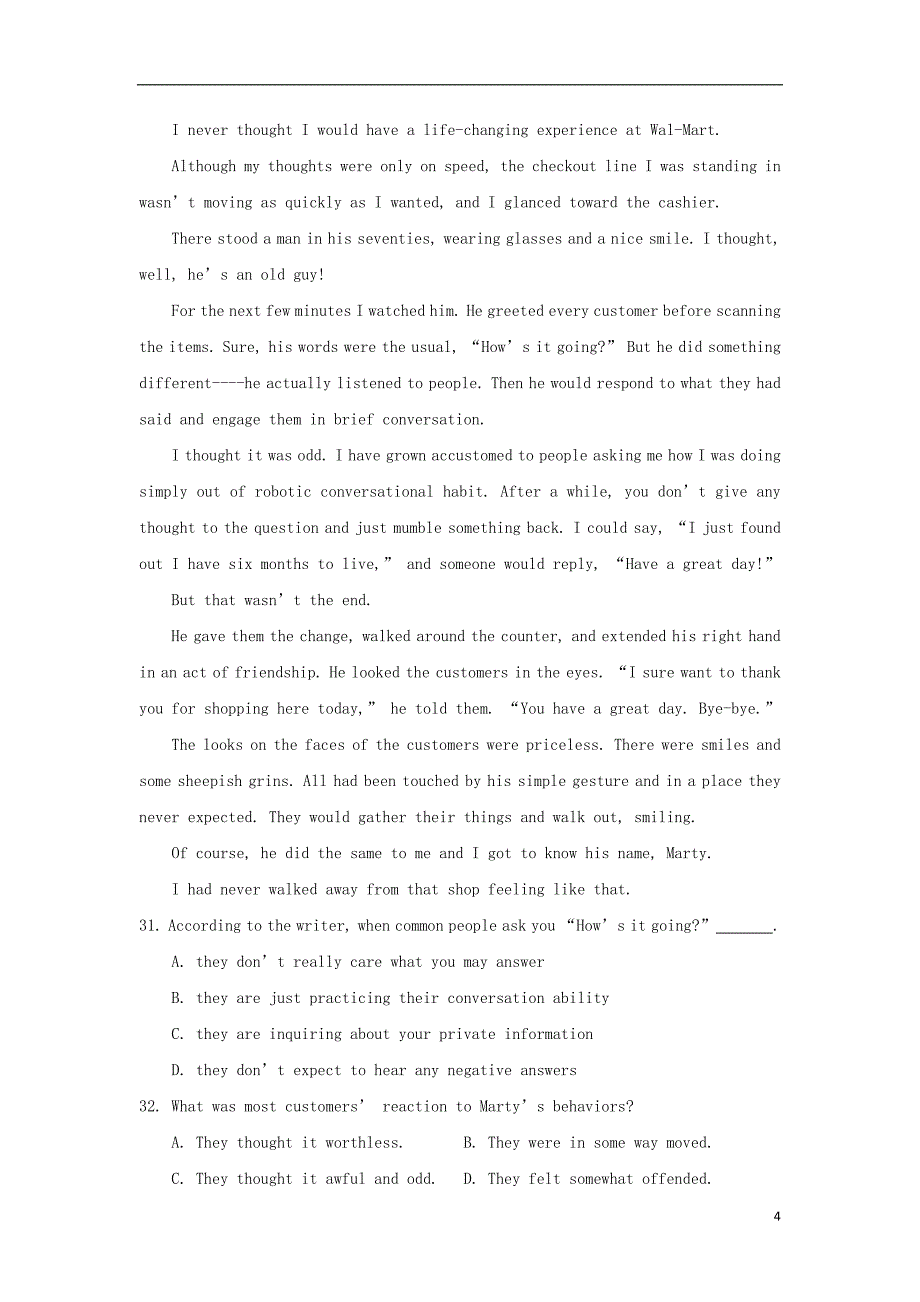 河南省镇平县第一高级中学2017_2018学年度高一英语下学期第一次月考试题实验班_第4页