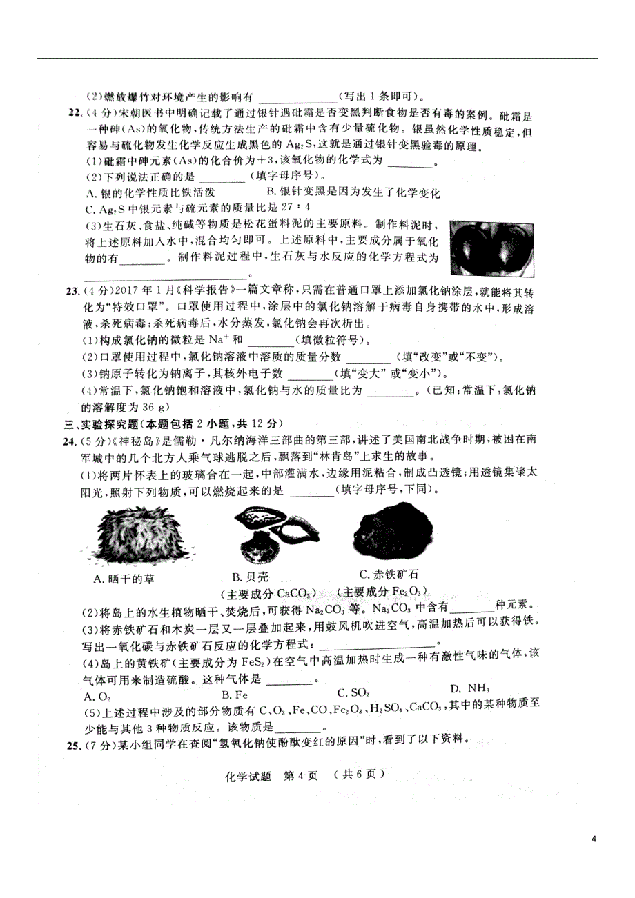 山东省泰安市2018年度中考化学仿真模拟试题七_第4页