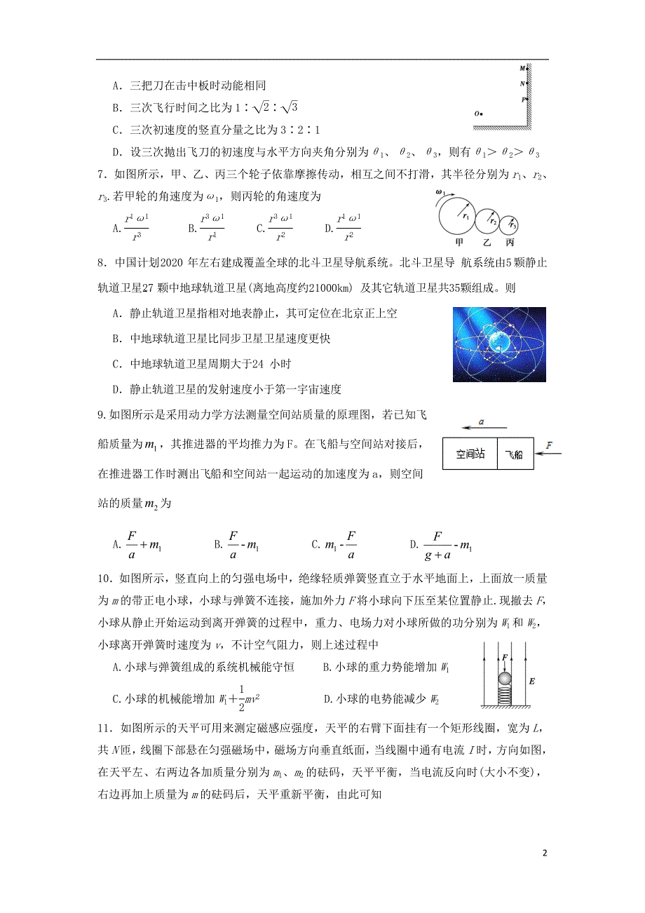 浙江省2018届高三物理选考科目模拟卷（一）_第2页