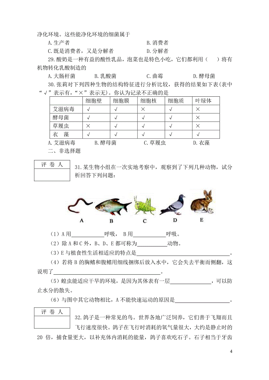 2011-2012学年度八年级生物上学期期中教学质量监测试题(无答案)人教新课标版_第4页