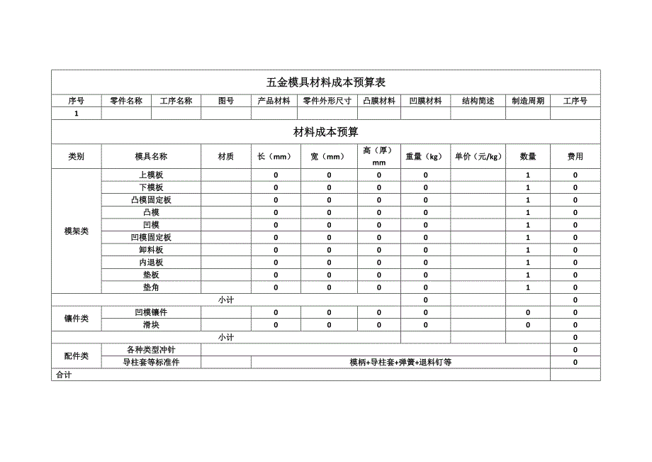 五金模具材料成本预算表_第1页