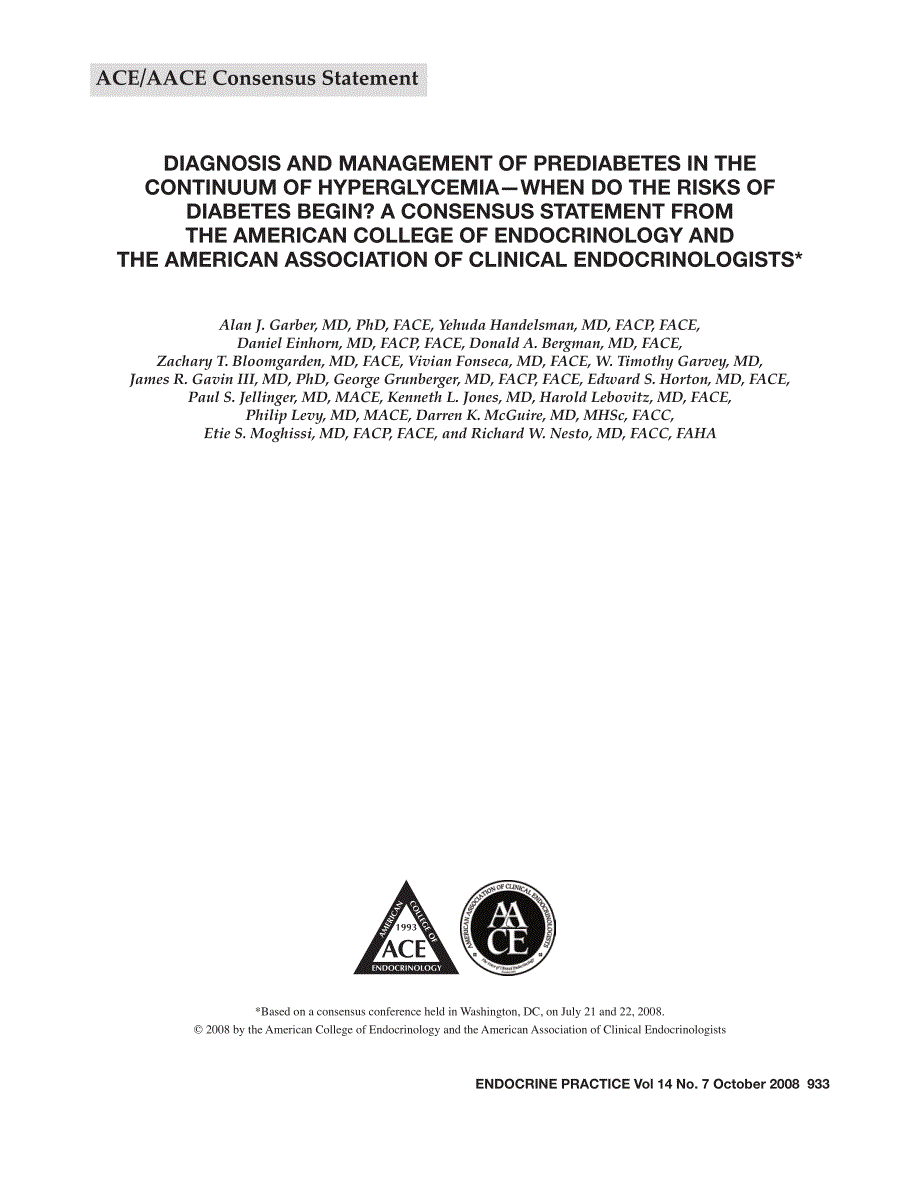 2008共识声明：高血糖事件链中糖尿病前期的诊断和治疗糖尿病风险始于何时_第1页