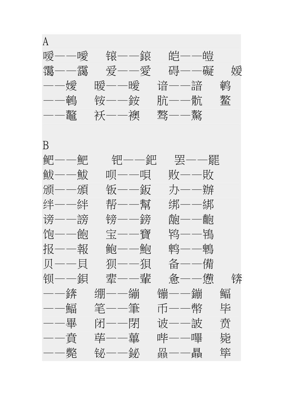 繁体字简体字对照字表_第1页