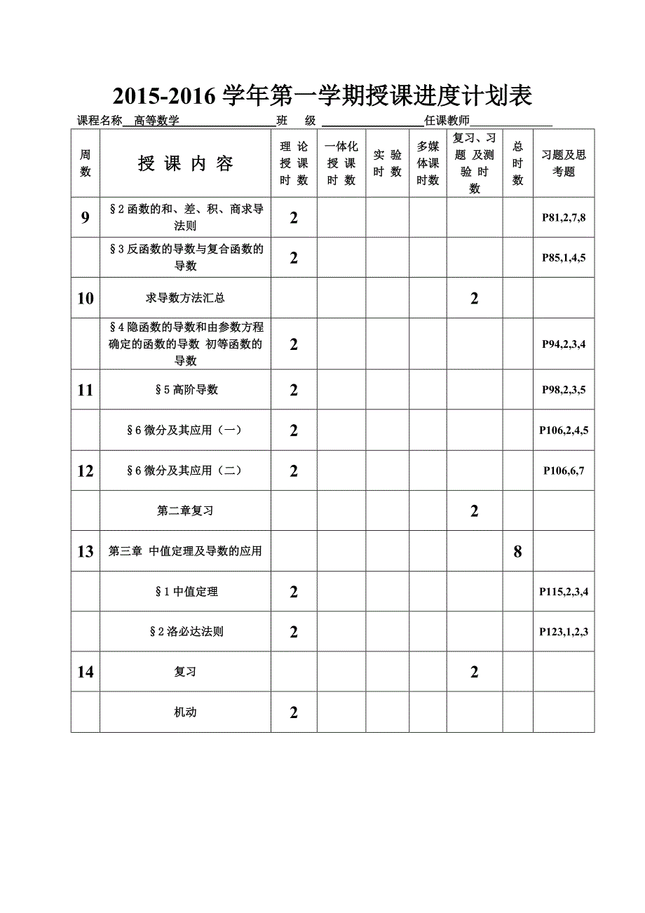 高等数学授课计划_第3页