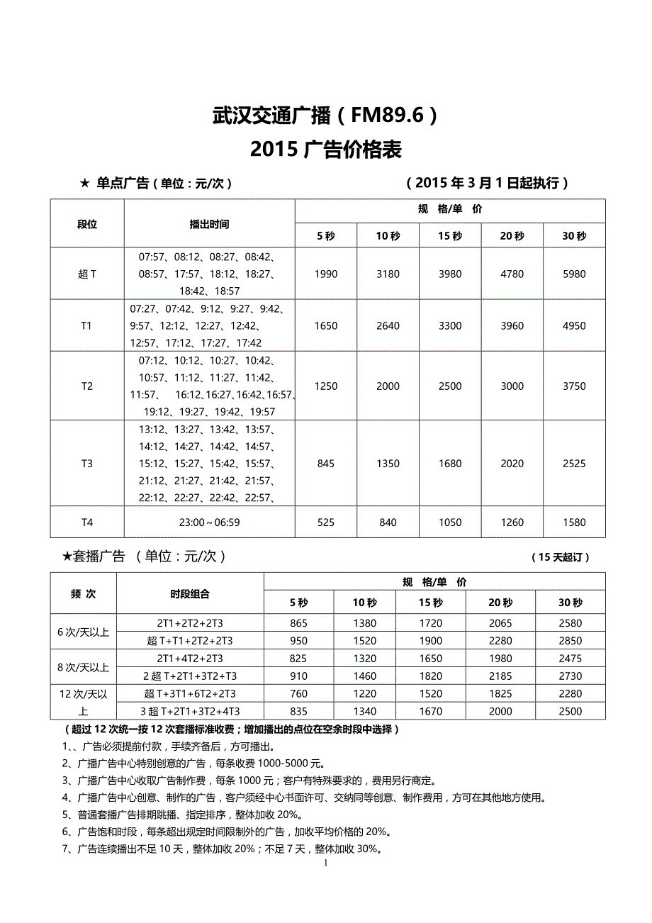 武汉交通896交通广播2015年广告刊例_第1页