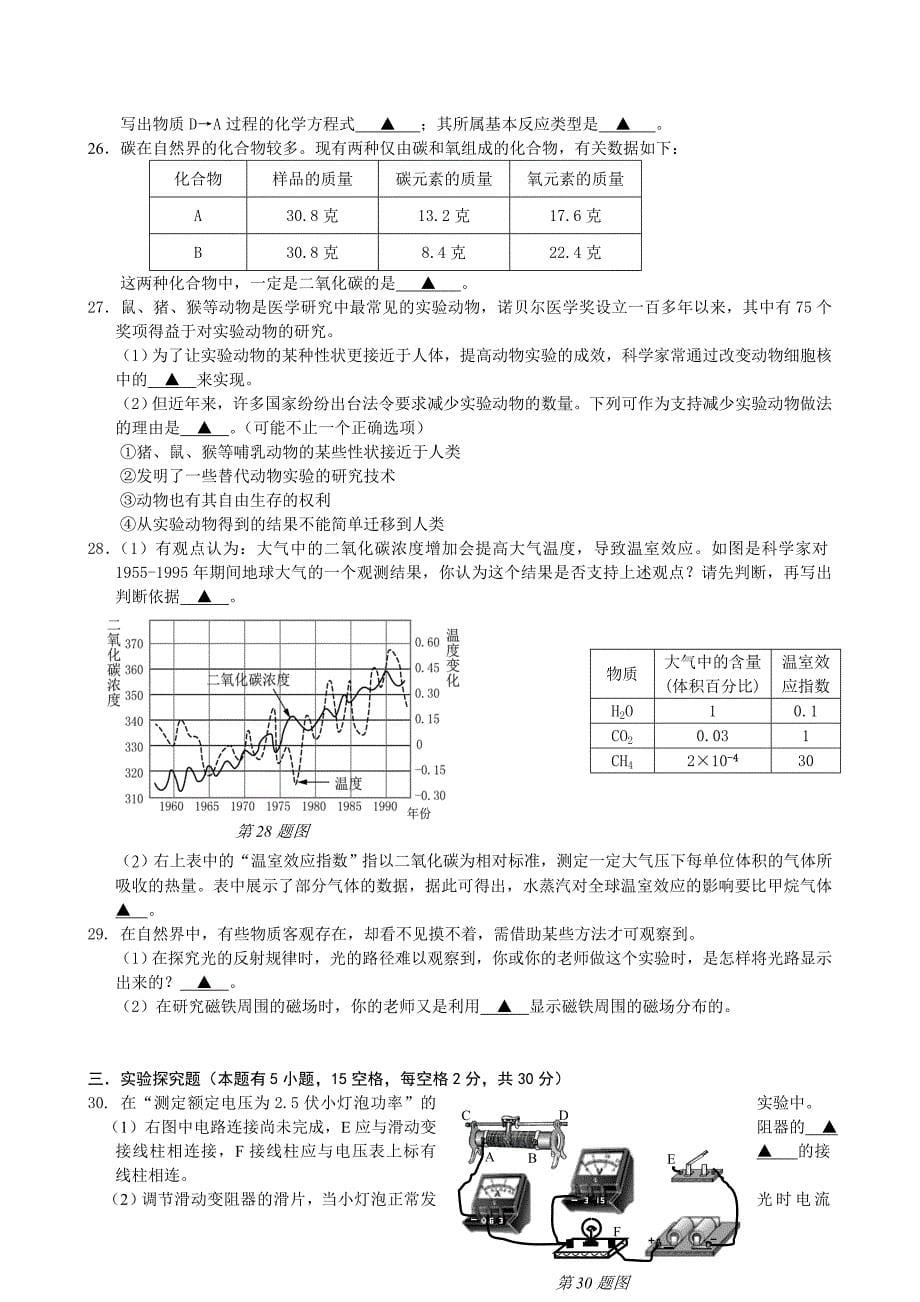 2009年台州市初中学业水平考试科学试题及答案_第5页