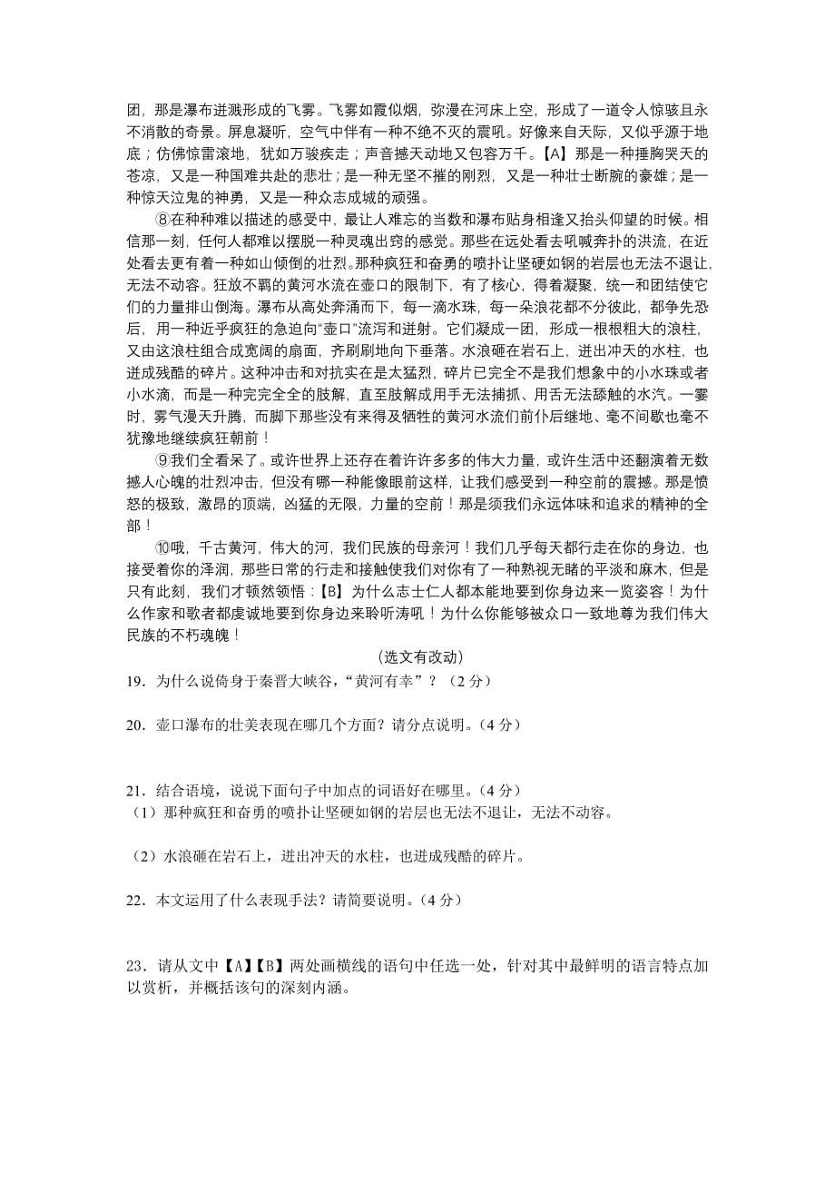 2009年山东省泰安市中考模拟训练语文试卷（二）_第5页