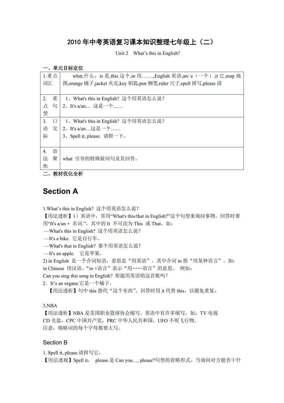 2010中考英语复习课本知识整理七年级上StarterUnit2_第1页