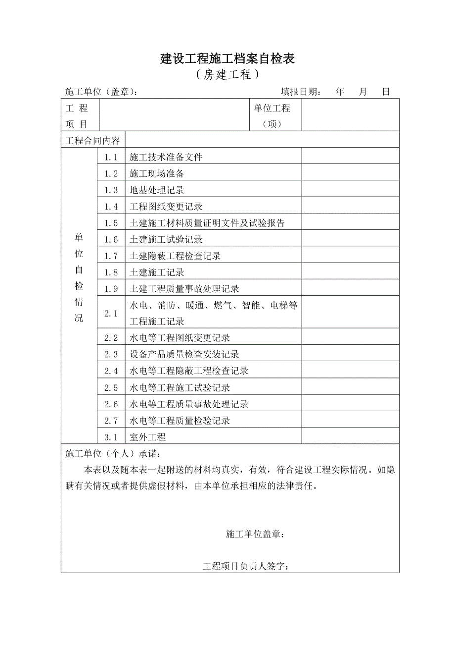 施工档案自检表房建_第1页