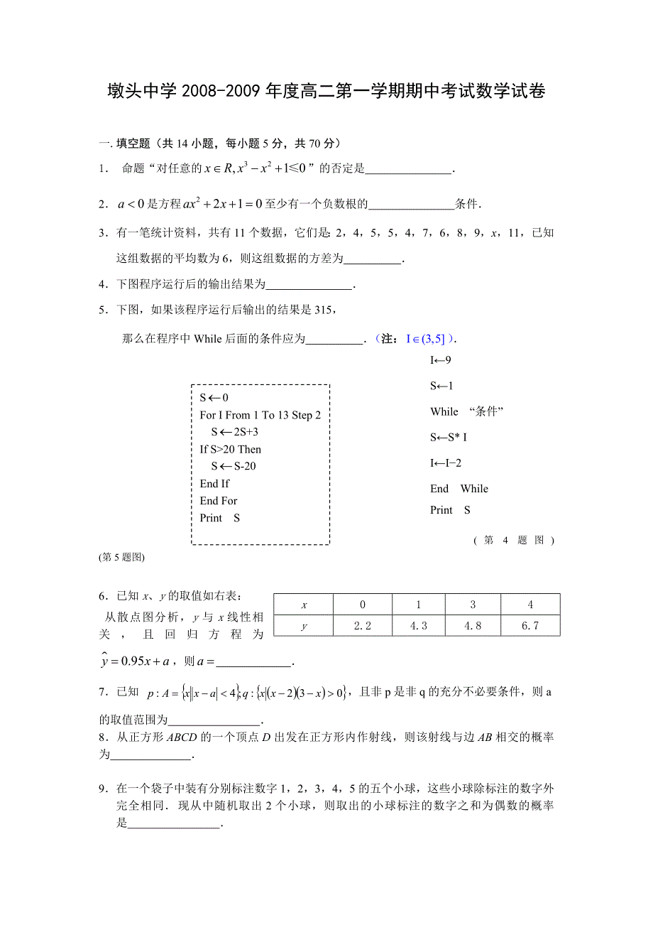 必修1函数的概念和图象一轮练习题_第1页