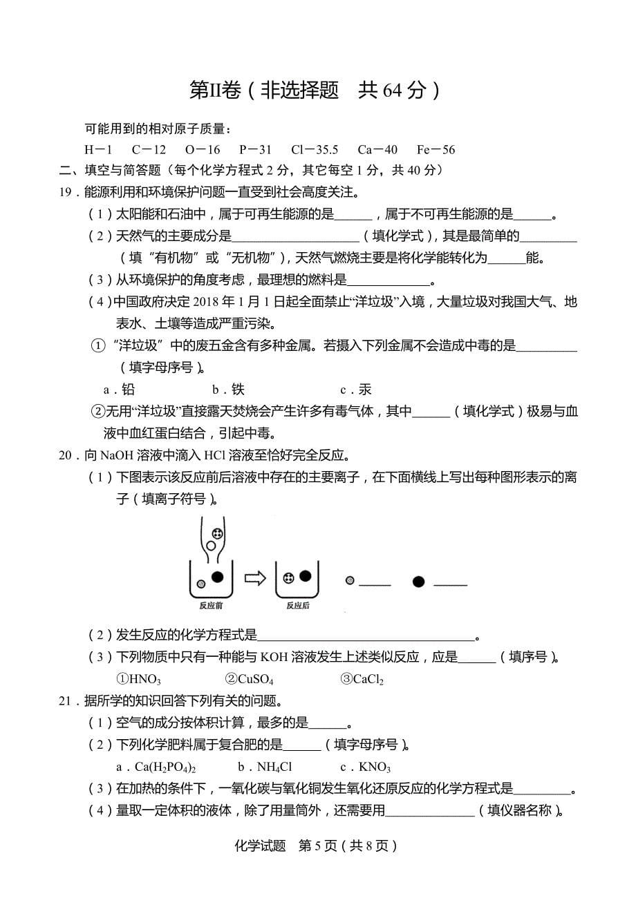 2018年山东省临沂市初中学业水平考试化学试题及答案_第5页