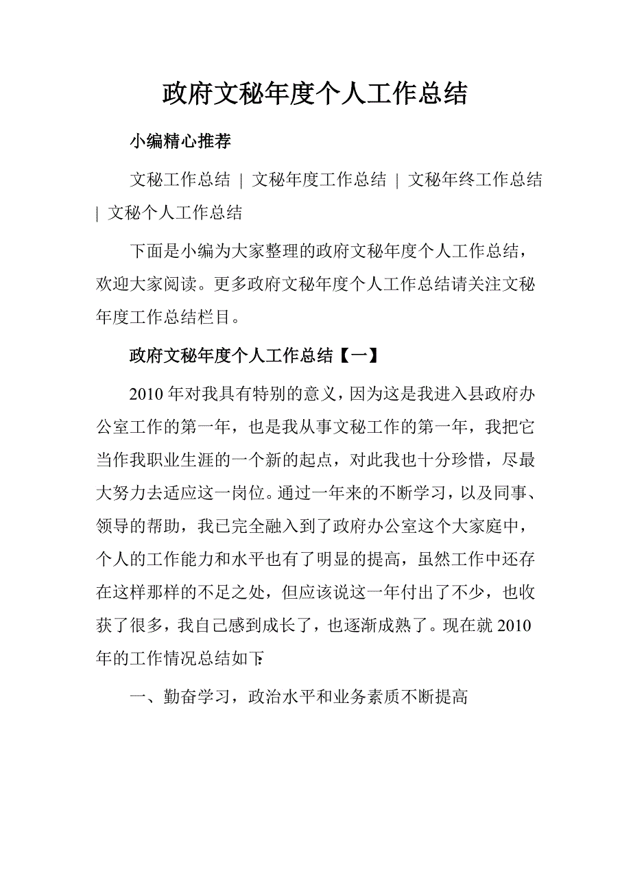 政府文秘年度个人工作总结.doc_第1页