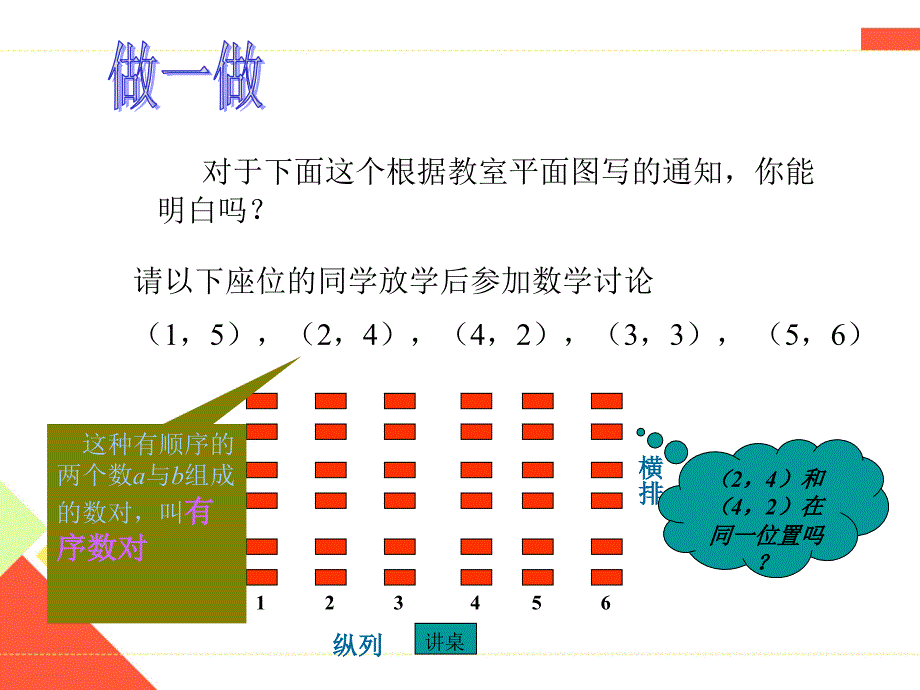 2018年春人教版七年级下册数学课件7.1.1有序数对_第2页