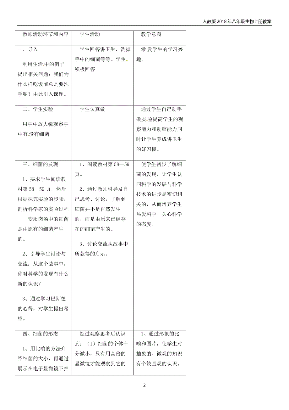 2018年八年级生物上册第5单元第4章第2节细菌新人教版教案_第2页