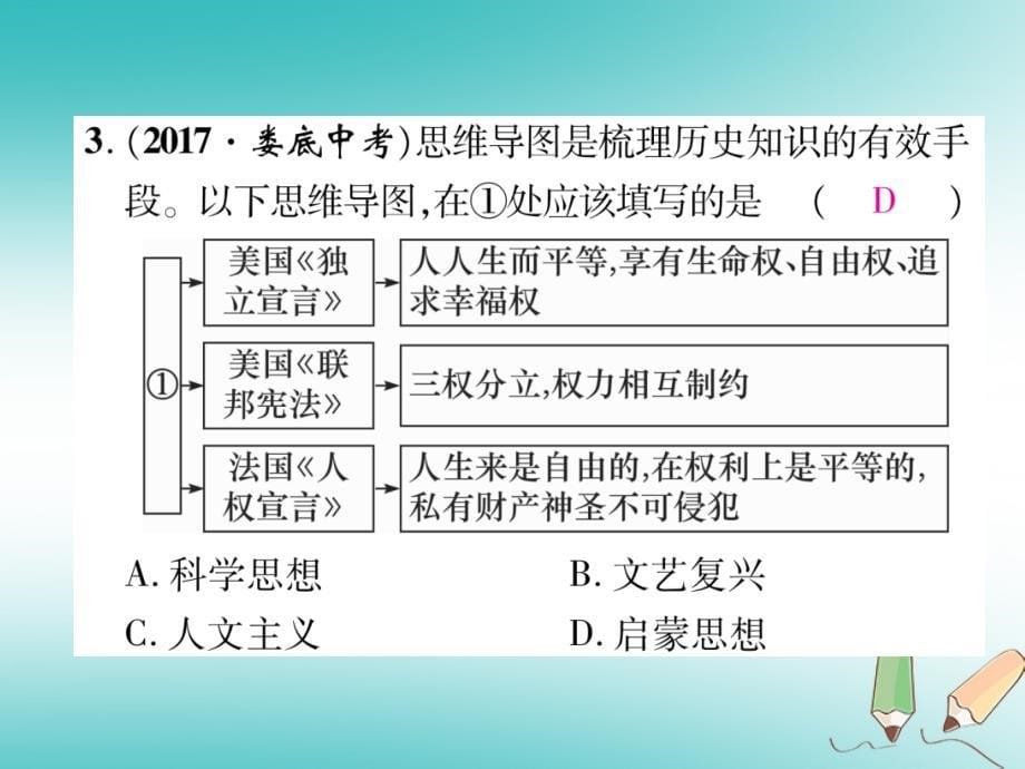 2018届九年级历史上册期末专题复习专题4思想解放运动作业课件新人教版_第5页