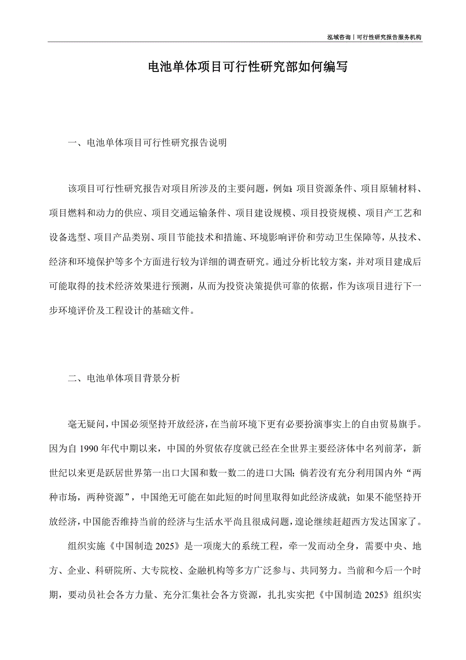 电池单体项目可行性研究部如何编写_第1页