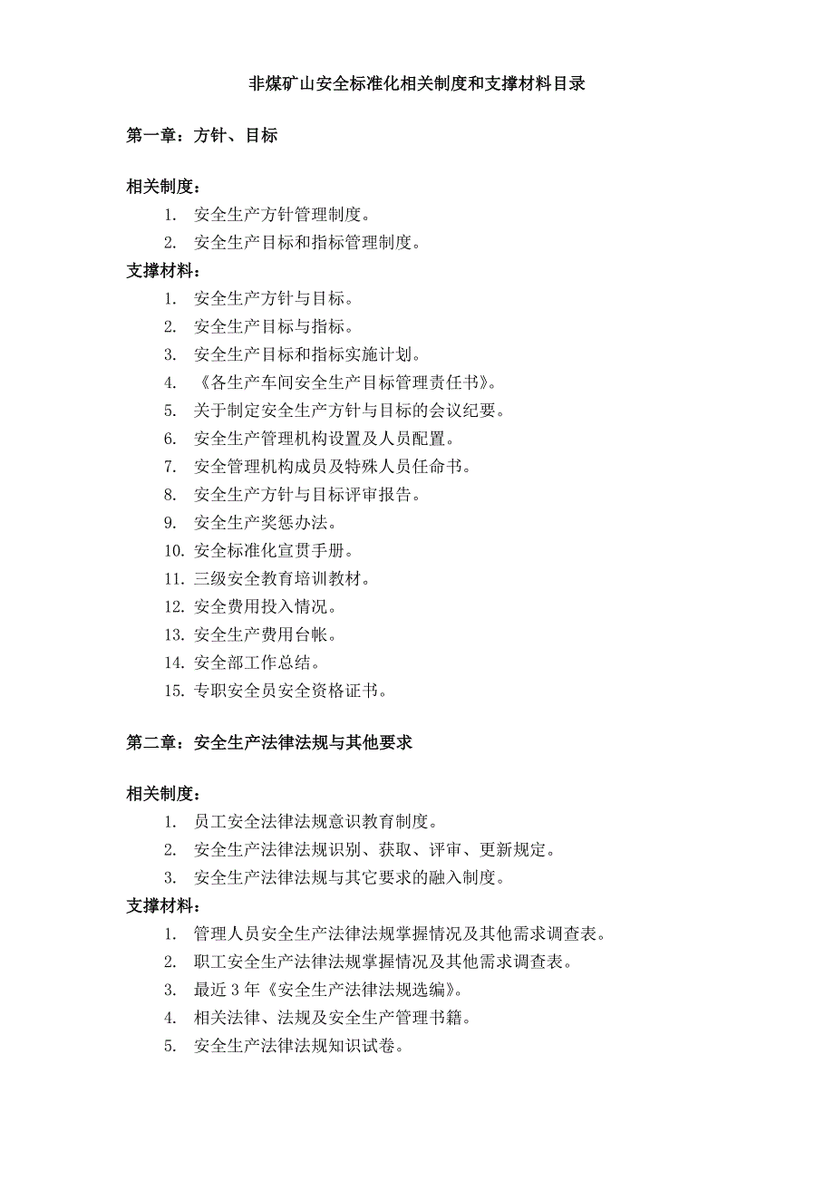 非煤地下矿山安全标准化相关制度及支撑文件_第1页