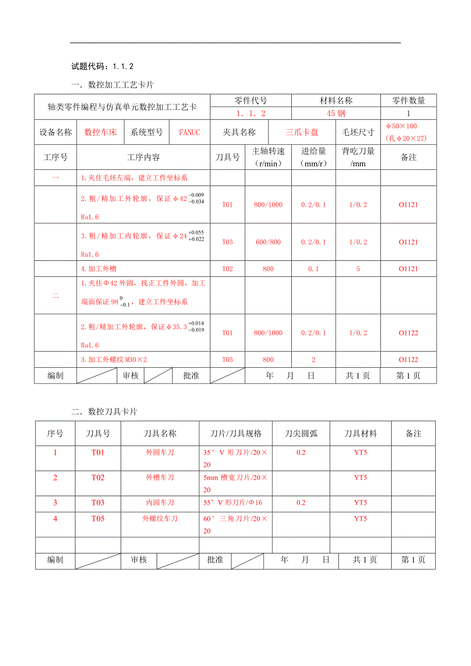 数控车(四级)工艺卡片_第2页