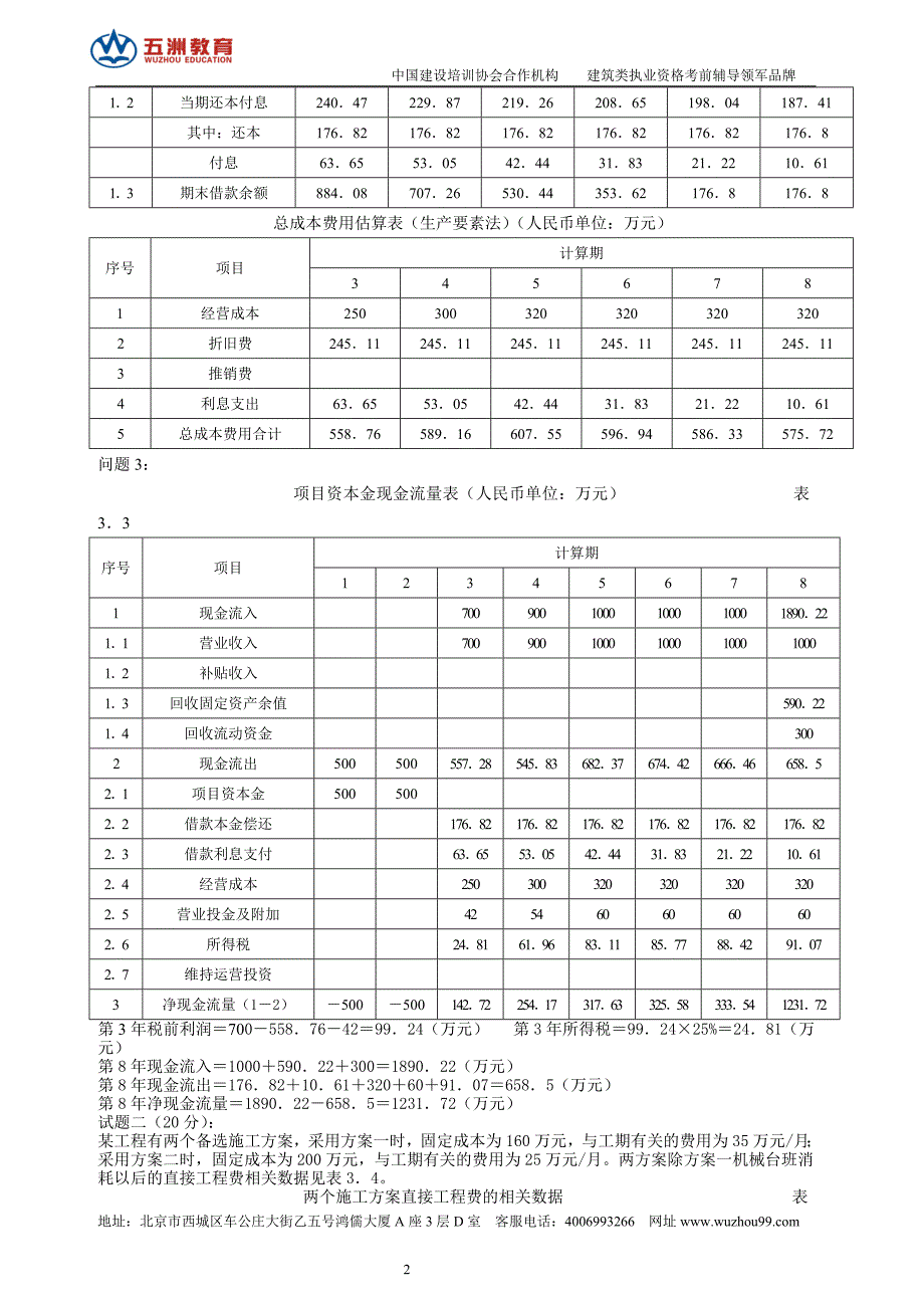 工程造价案例分析真题及解(1)_第2页