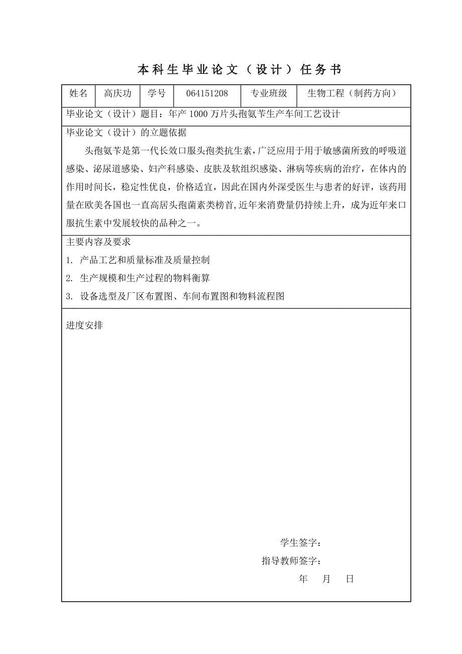 本科生毕业论文（设计）：年产1000万片头孢氨苄生产车间工艺设计_第5页