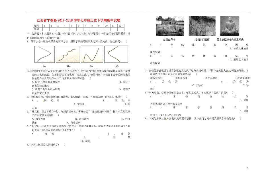 江西省宁都县2017_2018学年七年级历史下学期期中试题无答案新人教版_第1页