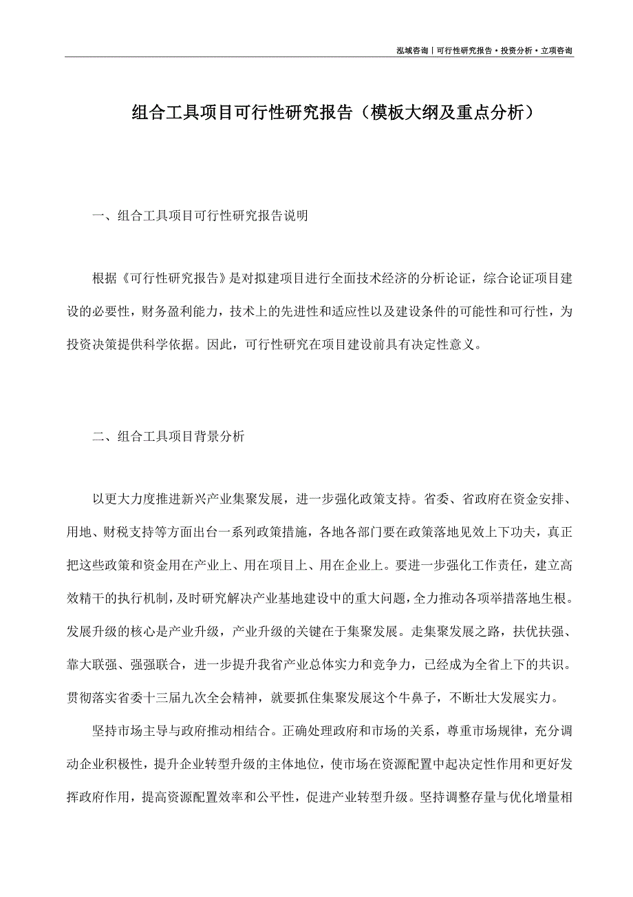 组合工具项目可行性研究报告（模板大纲及重点分析）_第1页