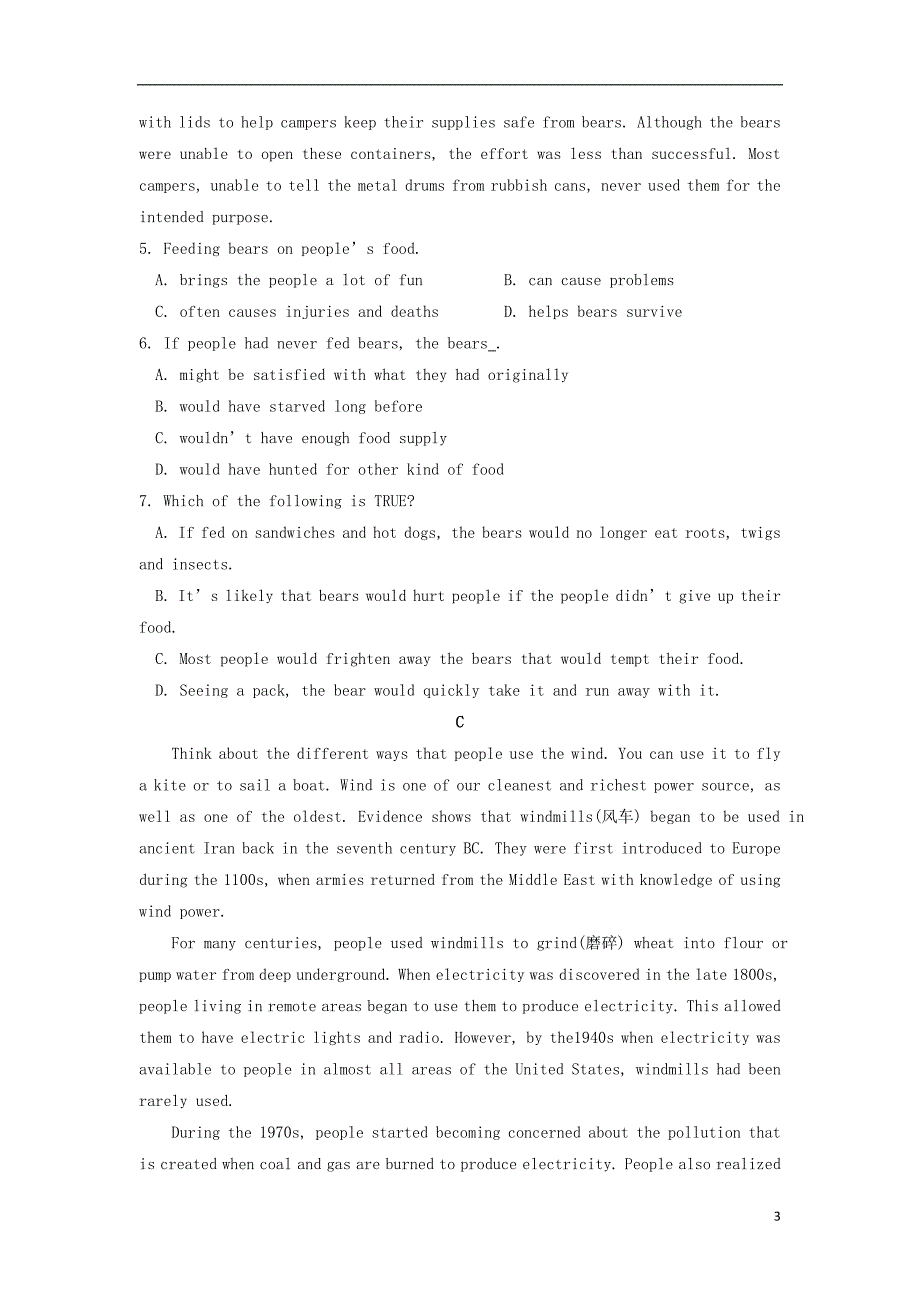 甘肃省静宁县第一中学2018年高三英语上学期第三次模拟考试试题（无答案）_第3页