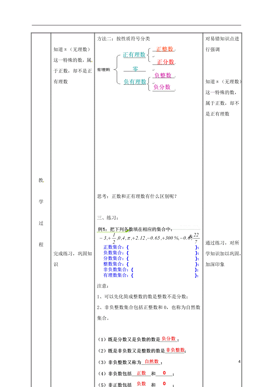 湖南省益阳市资阳区迎丰桥镇七年级数学上册第一章有理数1.2有理数1.2.1有理数教案（新版）新人教版_第4页