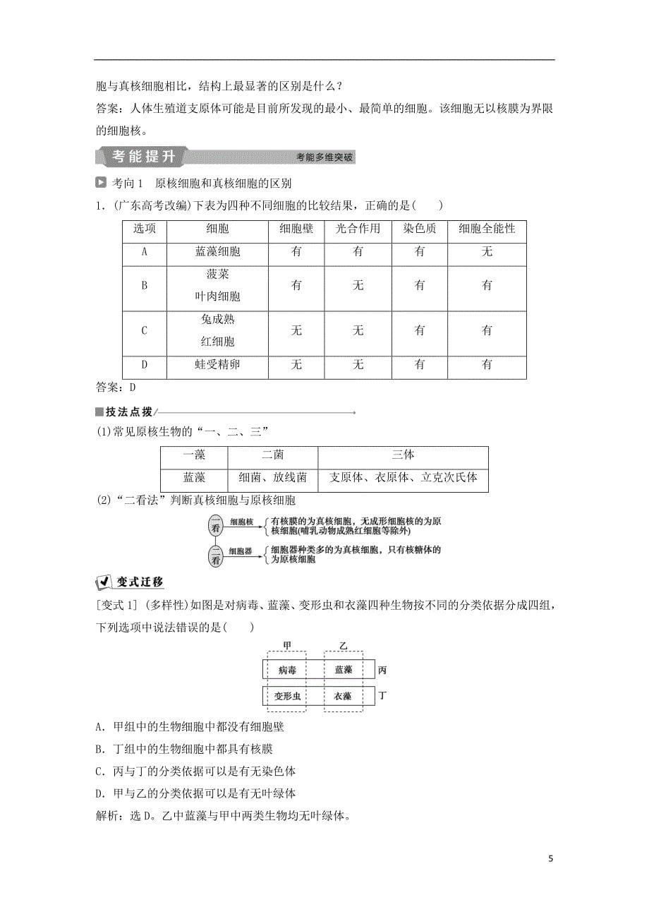 2019届高考生物一轮复习第一单元细胞的分子组成第1讲走近细胞学案_第5页